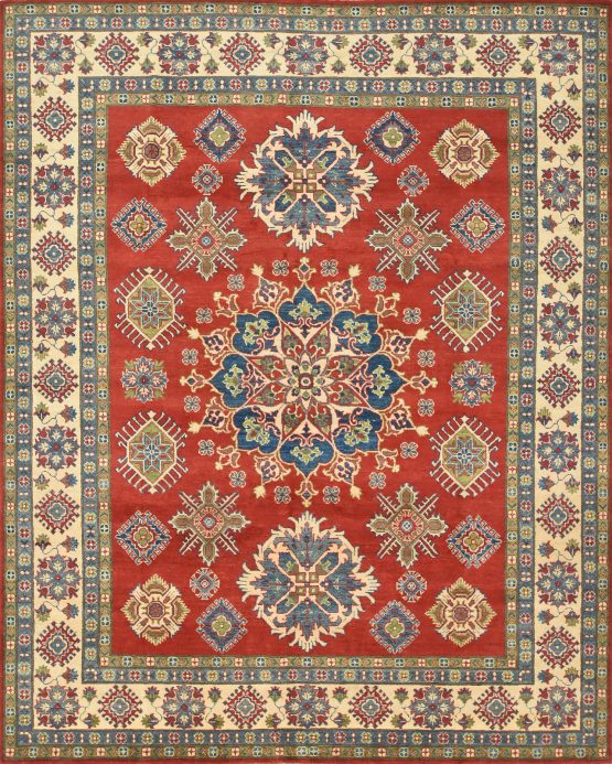 Kazak Rug 8'1'' x 10' Red Wool Tribal Hand-Knotted Oriental Carpet