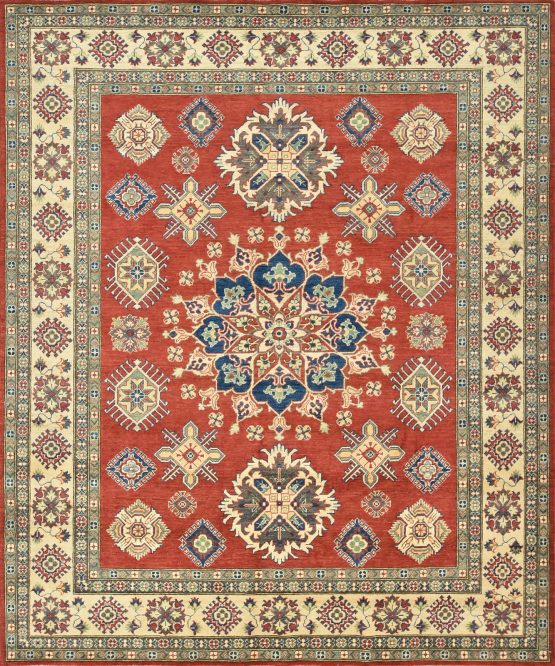 Kazak Rug 8'4'' x 10' Red Wool Tribal Hand-Knotted Oriental Carpet