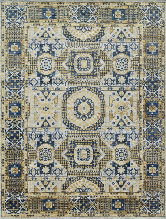 Mamluk Rug 9'2'' x 12'2'' Gray Wool Modern Hand-Knotted Oriental Carpet