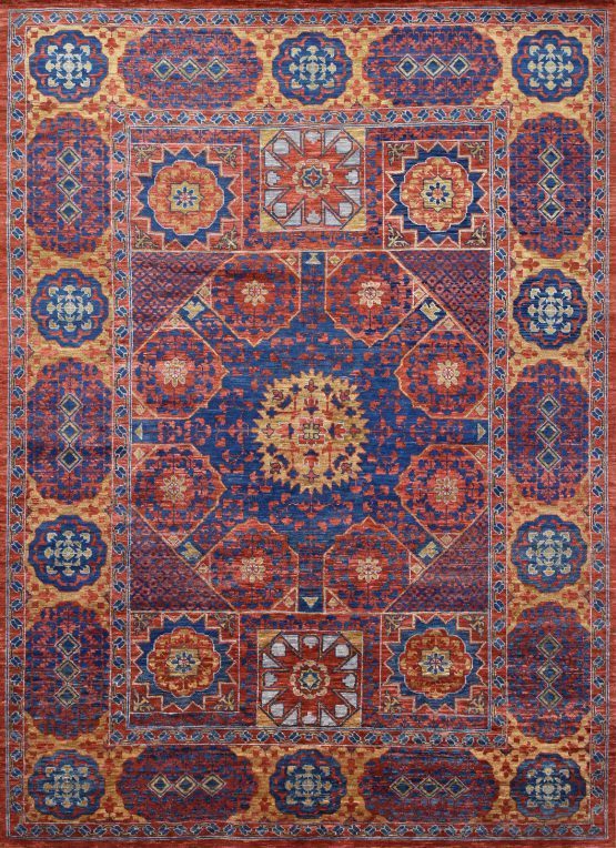 Mamluk Rug 10'3'' x 14' Red Wool Traditional Hand-Knotted Oriental Carpet