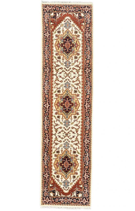 Heriz Runner 2'6'' X 10' Ivory Wool Tribal Hand-Knotted Oriental Rug
