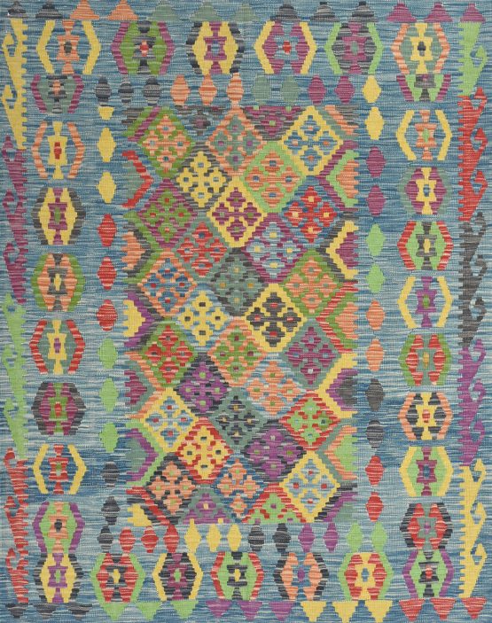 Kilim Rug 5'1'' x 6'5'' Multicolor Wool Tribal Handwoven Oriental Carpet