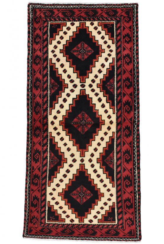 Baloch Rug 3'2'' x 6'3'' Ivory Wool Vintage Tribal Hand-Knotted Oriental Carpet