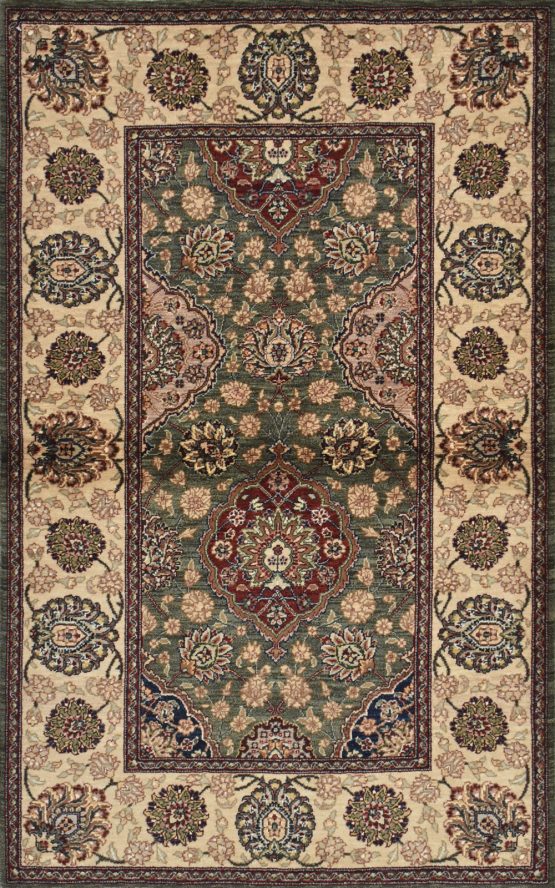 Tabriz Rug 3'1'' x 5' Green Wool Traditional Hand-Knotted Oriental Carpet
