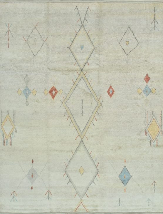 Moroccan Rug 10'2'' x 13'3'' Blue Wool Contemporary Hand-Knotted Carpet