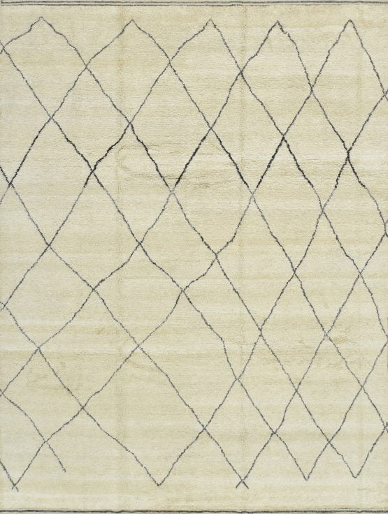 Moroccan Rug 9'2'' x 12'4'' Ivory Gray Wool Contemporary Hand-Knotted Carpet