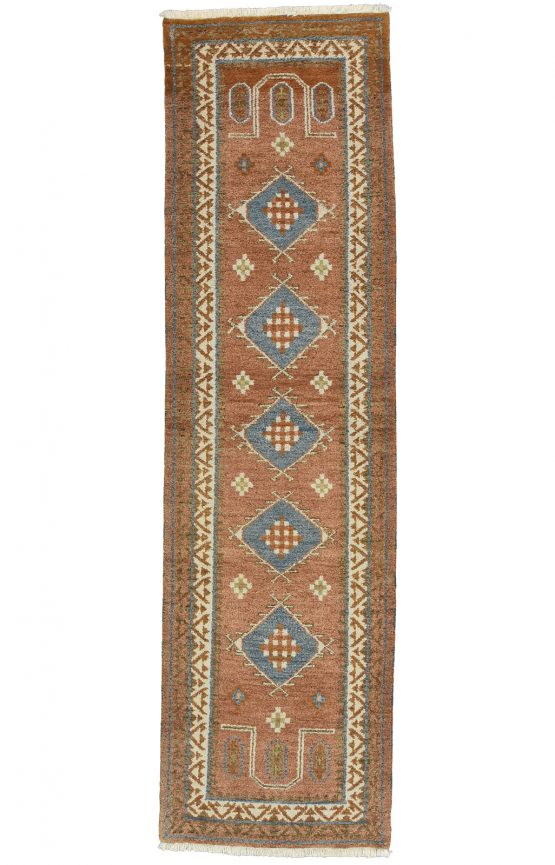 Kazak Runner 2'9'' x 9'10'' Brown Wool Tribal Hand-Knotted Oriental Rug