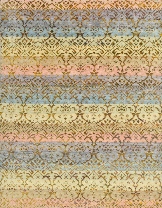 Ikat Rug 7'9'' x 10' Multicolor Wool/Viscose Modern Hand-Knotted Oriental Carpet