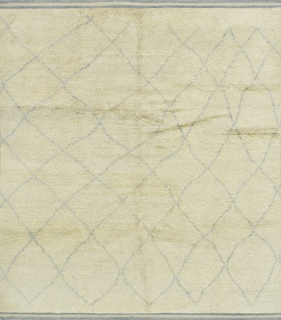 Moroccan Rug 7'4'' x 8'3'' Ivory Gray Wool Contemporary Hand-Knotted Carpet