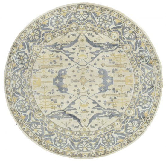 Oushak Rug 9'1'' x 8'11'' Ivory Wool Modern Hand-Knotted Oriental Carpet