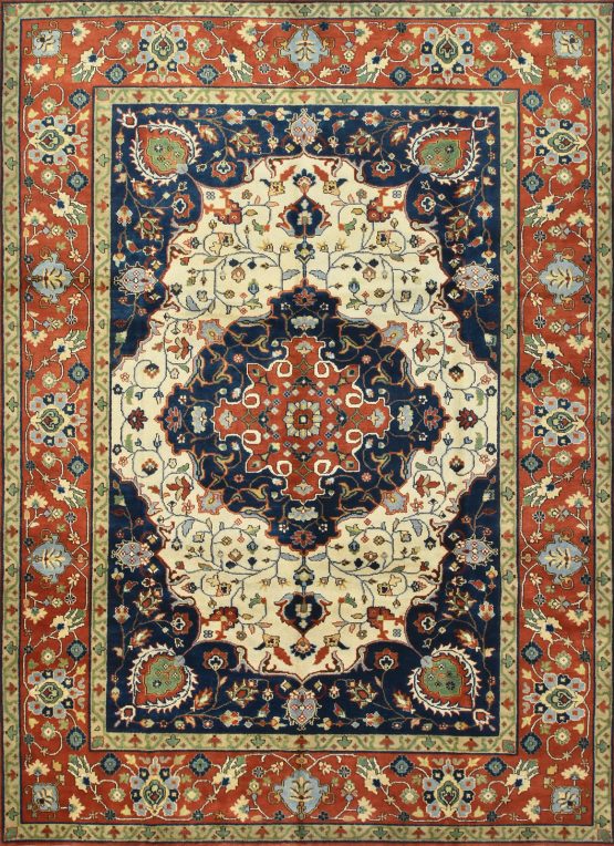 Heriz Rug 9'11'' x 13'8'' Ivory Wool Traditional Hand-Knotted Oriental Carpet