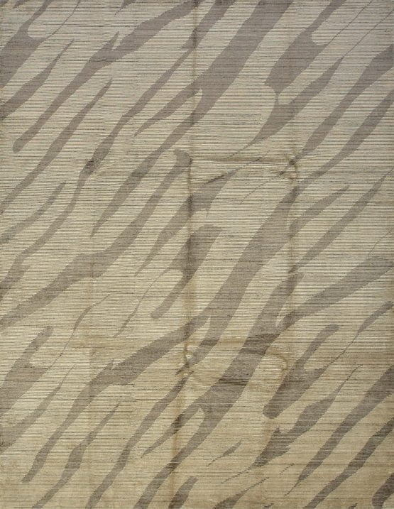 Contemporary Rug 9'3'' x 11'10'' Beige Gray Wool Hand-Knotted Carpet