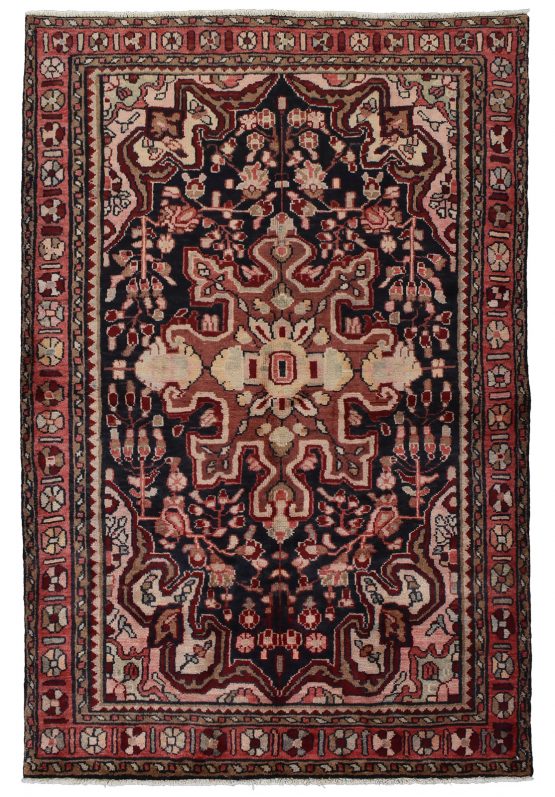 Hamedan Rug 4'6'' x 6'9'' Blue Wool Vintage Tribal Hand-Knotted Oriental Carpet