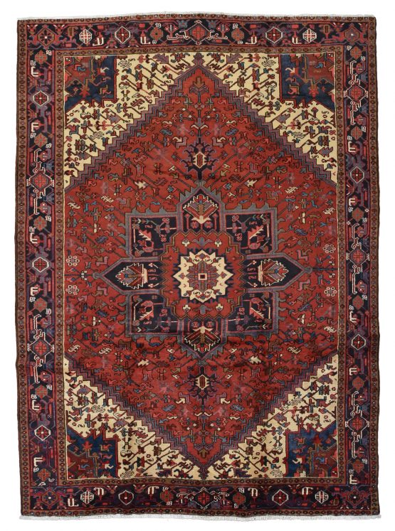 Heriz Rug 7'11'' x 10'10'' Red Wool Vintage Tribal Hand-Knotted Oriental Carpet