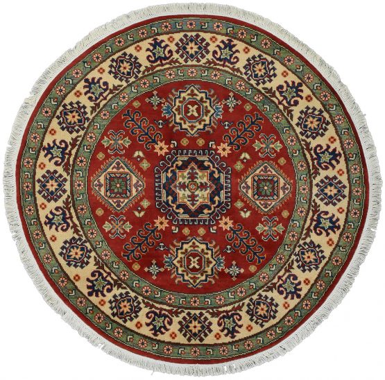 Kazak Rug 5'1'' x 5'1'' Red Wool Tribal Hand-Knotted Oriental Carpet
