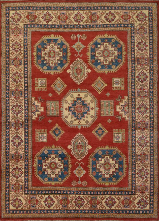 Kazak Rug 8'10'' x 12'4'' Red Wool Tribal Hand-Knotted Oriental Carpet