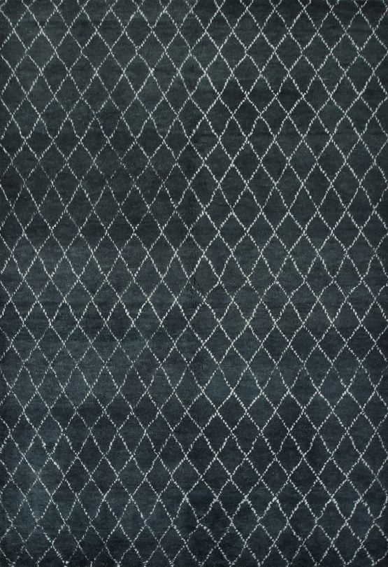 Moroccan Rug 6'3'' x 9'2'' Blue Wool Contemporary Hand-Knotted Carpet