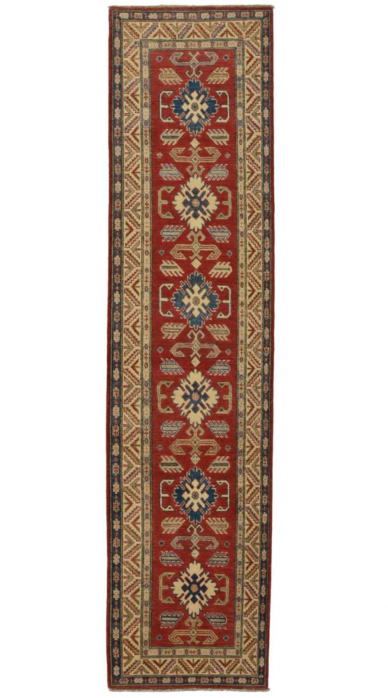 Kazak Runner 2'7'' x 10'8'' Red Wool Tribal Hand-Knotted Oriental Rug