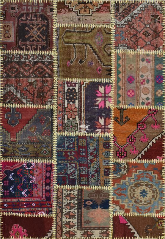Patchwork Rug 4'1'' x 5'11'' Multicolor Wool Vintage Hand-Knotted Carpet