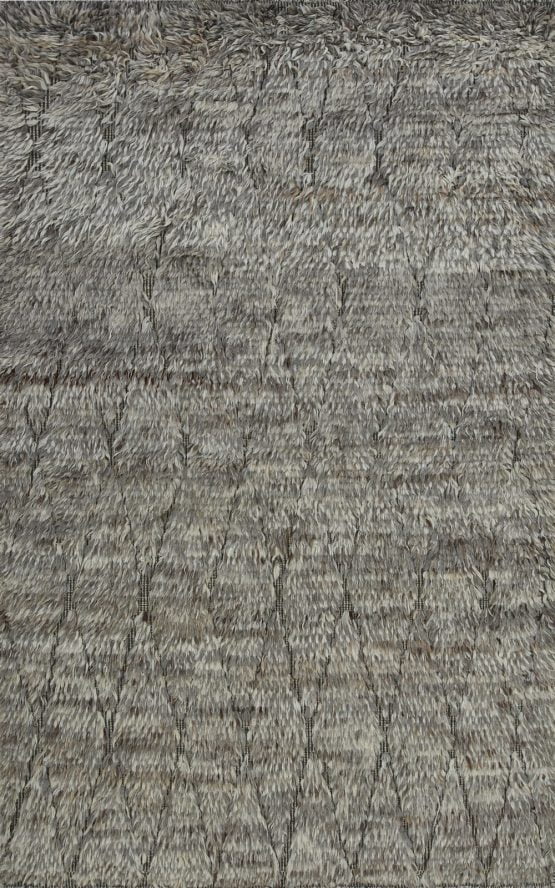 Moroccan Rug 4'10'' x 8' Gray Wool Contemporary Hand-Knotted Carpet