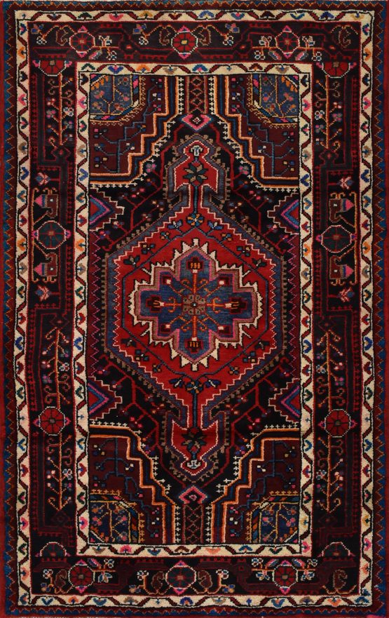 Zanjan Rug 3'3'' x 5' Black Wool Vintage Tribal Hand-Knotted Oriental Carpet
