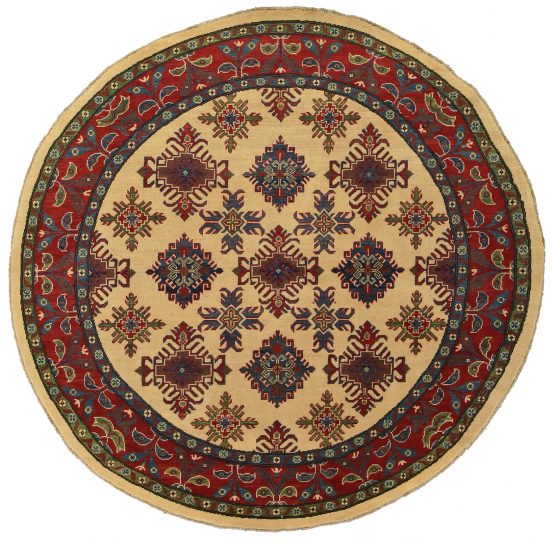 Kazak Rug 6'8'' x 6'6'' Beige Wool Traditional Hand-Knotted Oriental Carpet