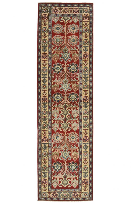 Kazak Runner 2'9'' x 9'8'' Red Wool Tribal Hand-Knotted Oriental Rug