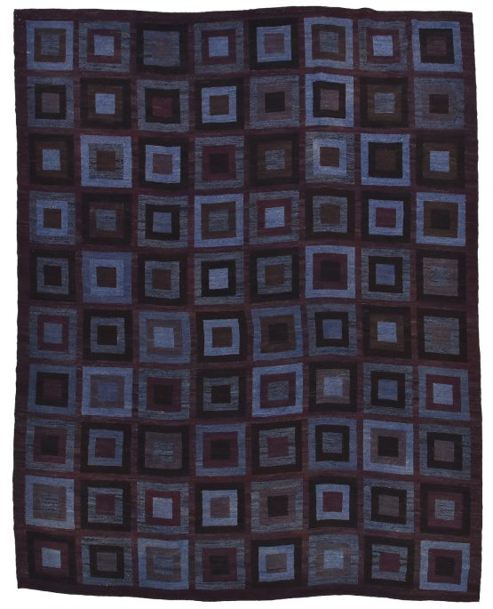 Flat-Weave Rug 10'8'' x 13'5'' Purple Wool Geometric Handwoven Carpet