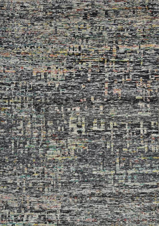 Abstract Rug 5'4'' x 7'7'' Black Ivory Viscose Contemporary Hand-Knotted Carpet