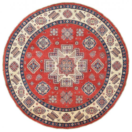 Kazak Rug 7'11'' x 7'11'' Red Wool Tribal Hand-Knotted Oriental Carpet