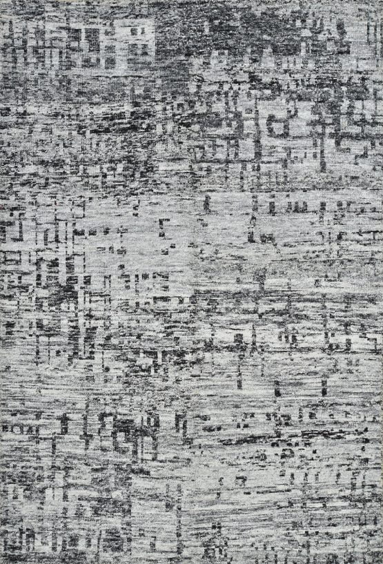 Abstract Rug 6' x 8'10'' Gray Black Viscose Contemporary Hand-Knotted Carpet