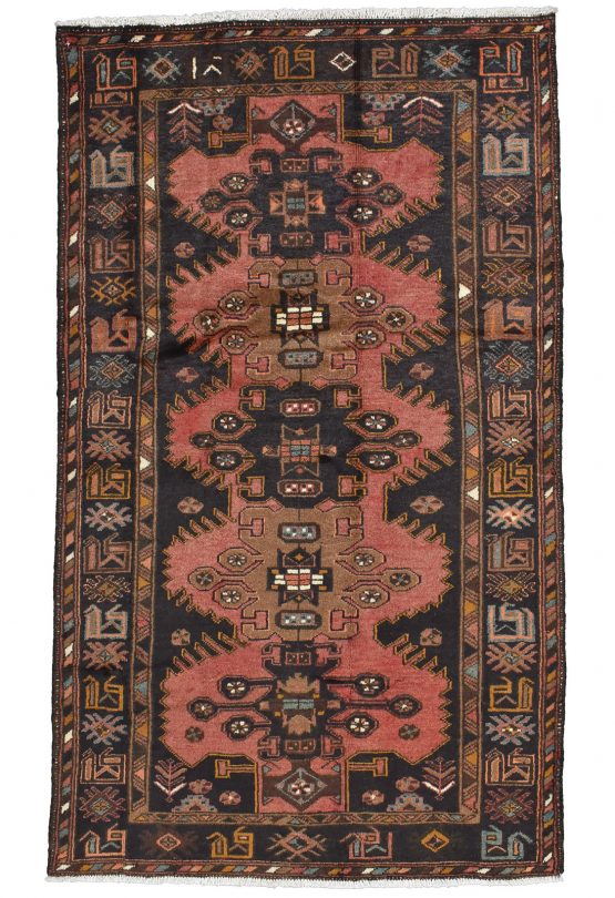 Zanjan Rug 4'1'' x 6'8'' Red Wool Tribal Semi-Antique Hand-Knotted Carpet