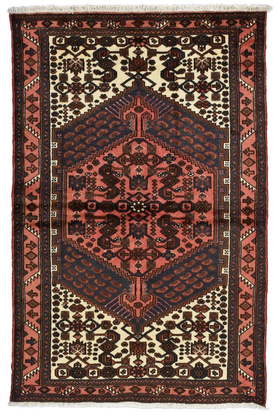 Hamedan Rug 4'3'' x 6'5'' Blue Wool Vintage Tribal Hand-Knotted Oriental Carpet