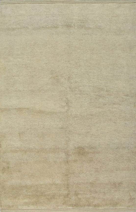 Solid Rug 5'7'' x 8'10'' Beige Wool Contemporary Hand-Knotted Carpet