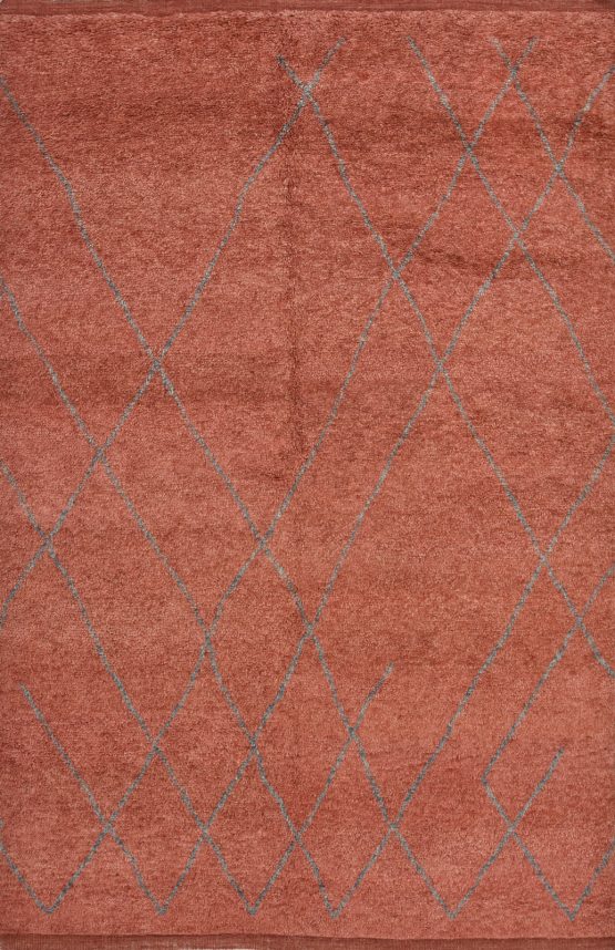 Moroccan Rug 5'11'' x 9'3'' Red Wool Contemporary Hand-Knotted Carpet