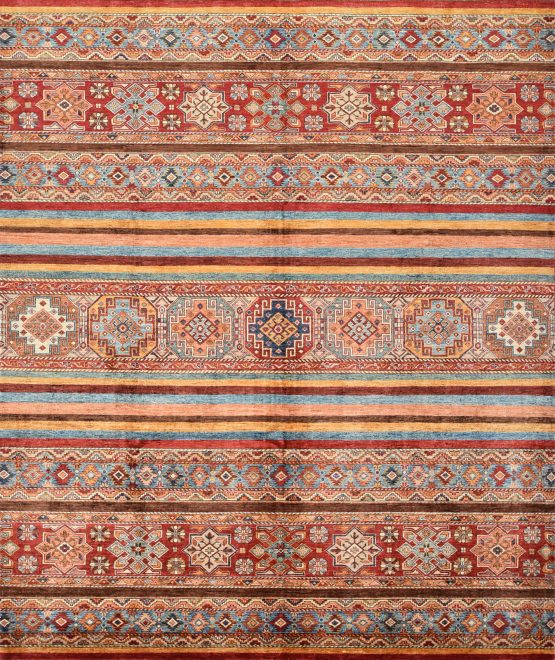 Fine Khorjin Rug 8'4'' x 9'8'' Multicolor Wool Tribal Hand-Knotted Carpet