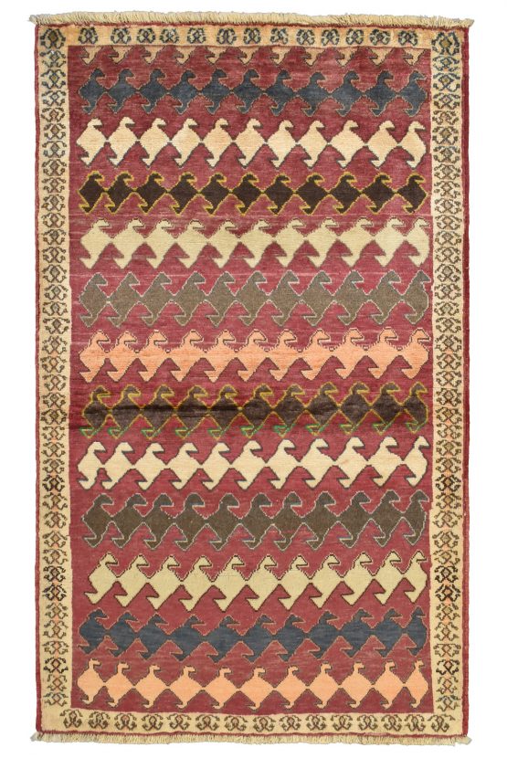 Qashqai Rug 3'8'' x 6' Red Wool Vintage Tribal Hand-Knotted Oriental Carpet