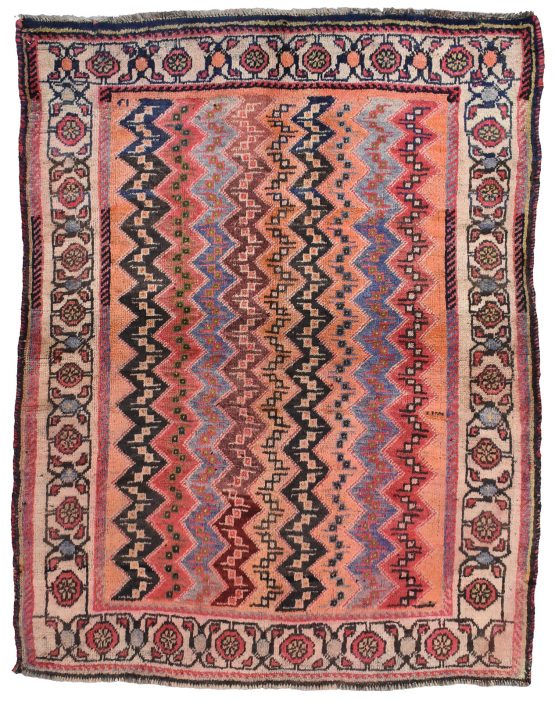 Luri Rug 4'8'' x 5'11'' Orange Wool Vintage Tribal Hand-Knotted Oriental Carpet