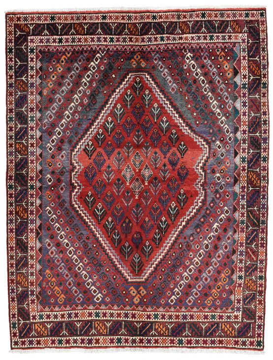 Afshar Rug 5' x 6'7'' Red Wool Semi-Antique Tribal Hand-Knotted Oriental Carpet