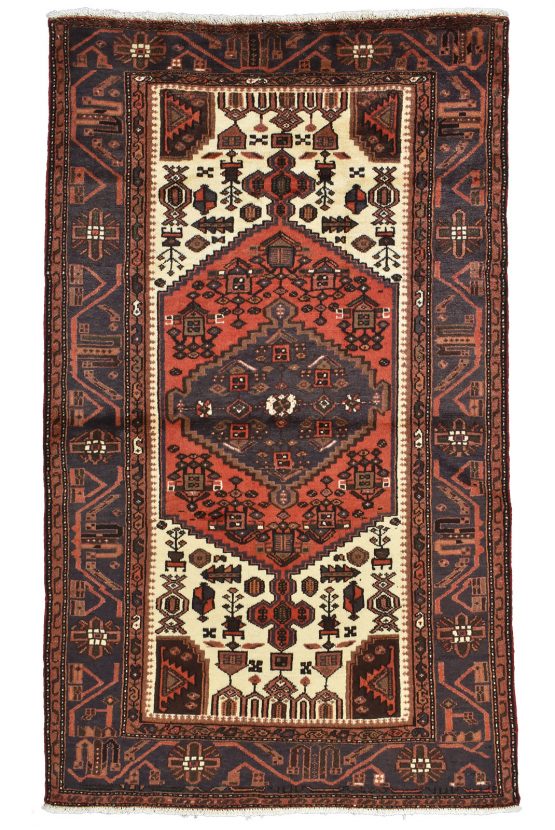 Hamedan Rug 4'3'' x 7'1'' Red Wool Vintage Tribal Hand-Knotted Oriental Carpet