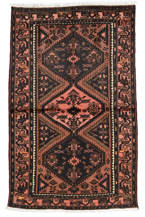 Hamedan Rug 4'1'' x 6'3'' Red Wool Vintage Tribal Hand-Knotted Oriental Carpet