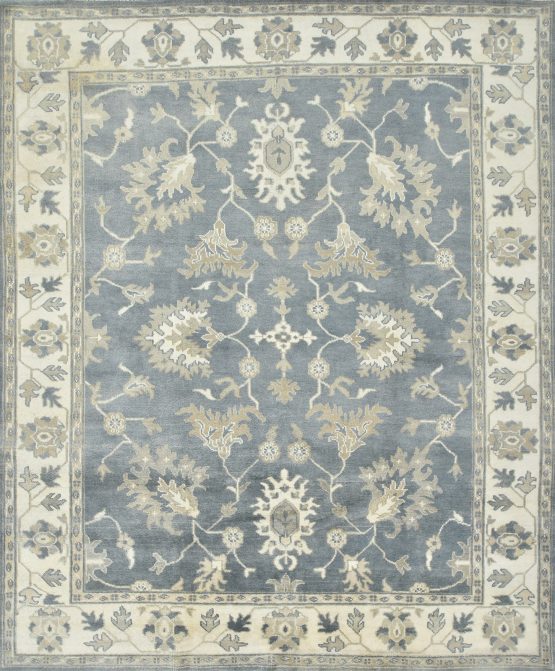 Oushak Rug 8'3'' x 9'10'' Blue Wool Traditional Hand-Knotted Oriental Carpet