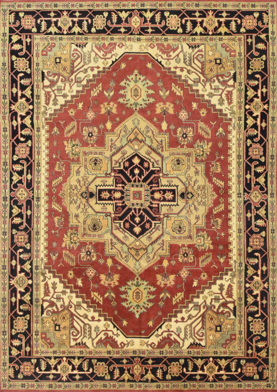 Heriz Rug 10'1'' x 14'4'' Red Wool Tribal Hand-Knotted Oriental Carpet