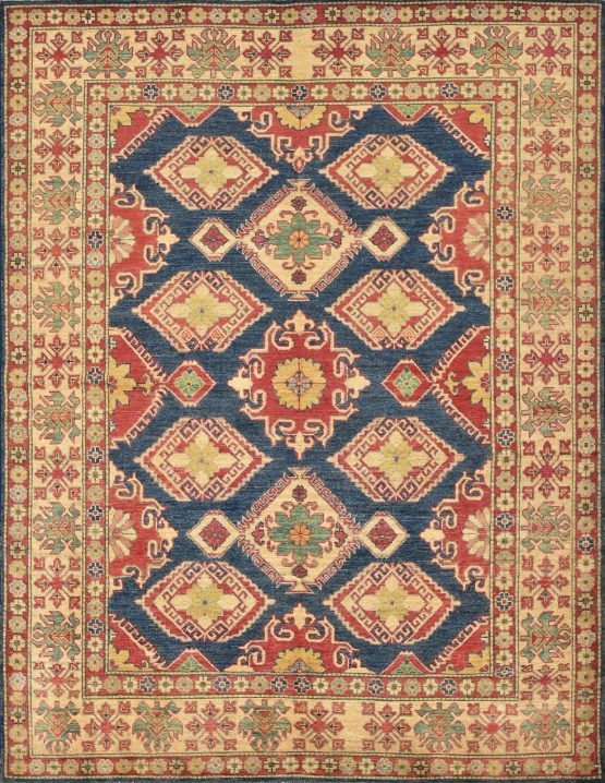 Kazak Rug 6'2'' x 7'10'' Blue Wool Tribal Hand-Knotted Oriental Carpet
