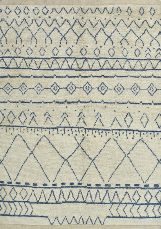 Moroccan Rug 5'10'' x 8'4'' Ivory Blue Wool Contemporary Hand-Knotted Carpet
