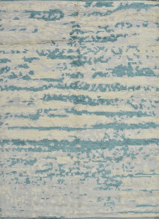 Abstract Rug 5'11'' x 8'1'' Gray Blue Wool Contemporary Hand-Knotted Carpet