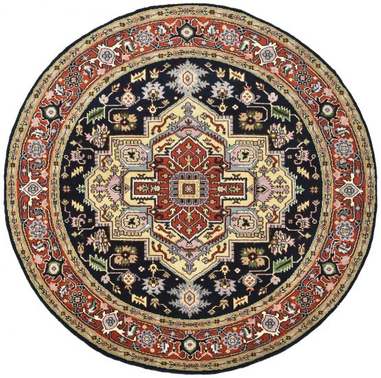 Heriz Rug 8' x 7'11'' Blue Wool Tribal Hand-Knotted Oriental Carpet