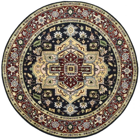 Heriz Rug 7'11'' x 8' Blue Wool Tribal Hand-Knotted Oriental Carpet