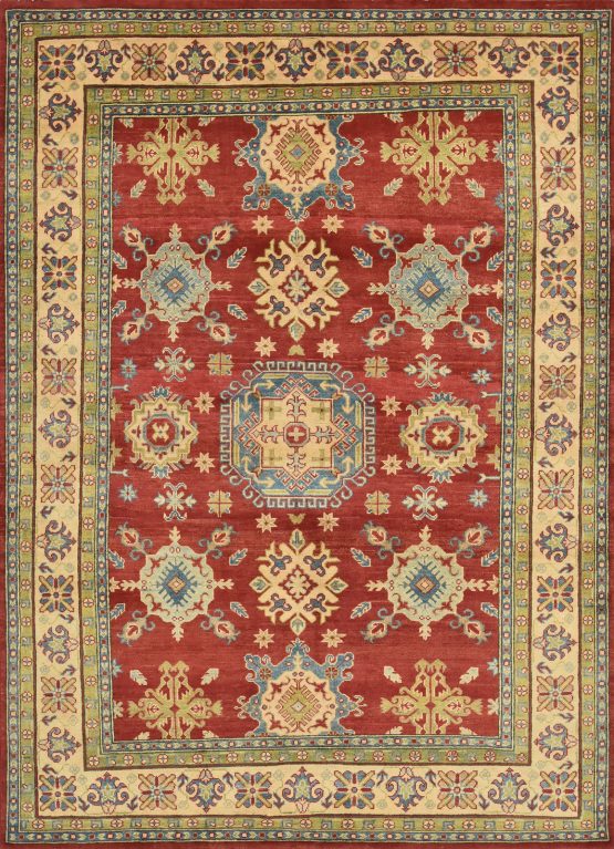 Kazak Rug 5'8'' x 7'9'' Red Wool Traditional Hand-Knotted Oriental Carpet