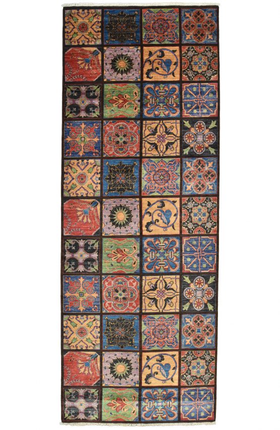 Fine Suzani Rug 4’11” x 13’2” Multicolor Wool Hand-Knotted Oriental Carpet